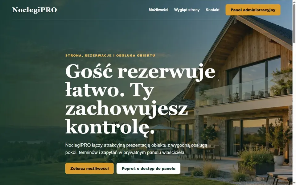 Skutečný snímek webu NoclegPro